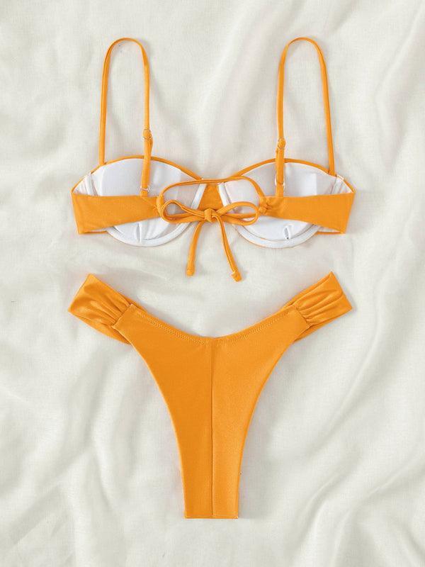 Female sexy suspender pleated beach bikini - 808Lush