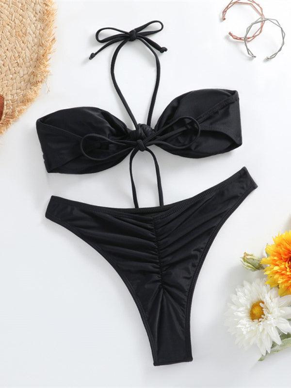 Feminine knot halterneck string bikini - 808Lush