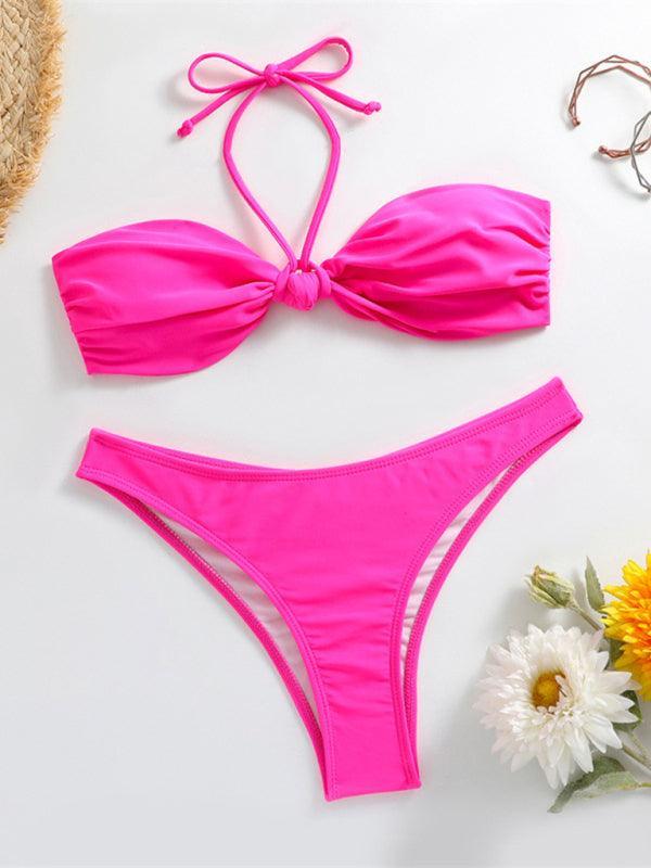 Feminine knot halterneck string bikini - 808Lush