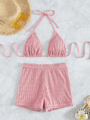 Feminine lace-up textured two-piece bikini - 808Lush