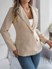 Feminine solid color long-sleeved double-breasted suit - 808Lush