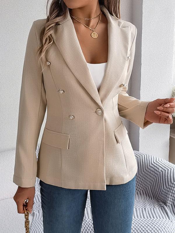 Feminine solid color long-sleeved double-breasted suit - 808Lush