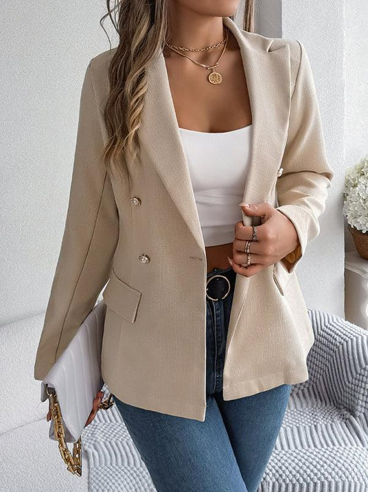 Feminine solid color long-sleeved double-breasted suit - 808Lush