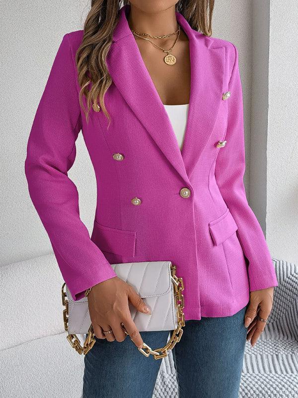 Feminine solid color long-sleeved double-breasted suit - 808Lush