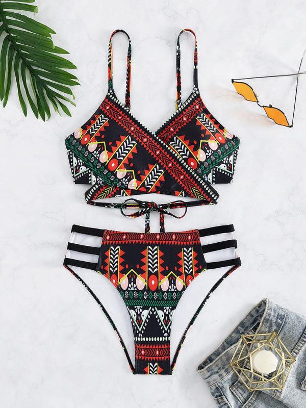 Feminine western style printed stretch elastic two piece bikini - 808Lush