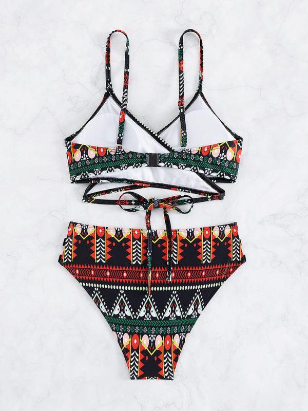 Feminine western style printed stretch elastic two piece bikini - 808Lush