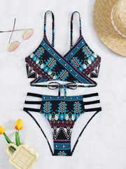 Feminine western style printed stretch elastic two piece bikini - 808Lush