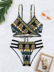 Feminine western style printed stretch elastic two piece bikini - 808Lush