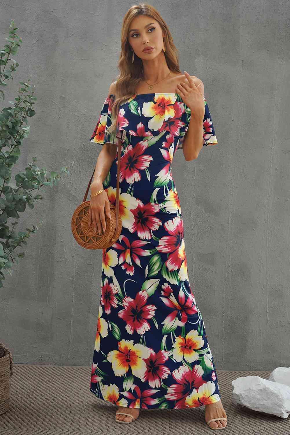 Floral Layered Off-Shoulder Maxi Dress - 808Lush