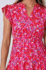 Floral Print Notched Neck Cap Sleeve Mini Dress - 808Lush