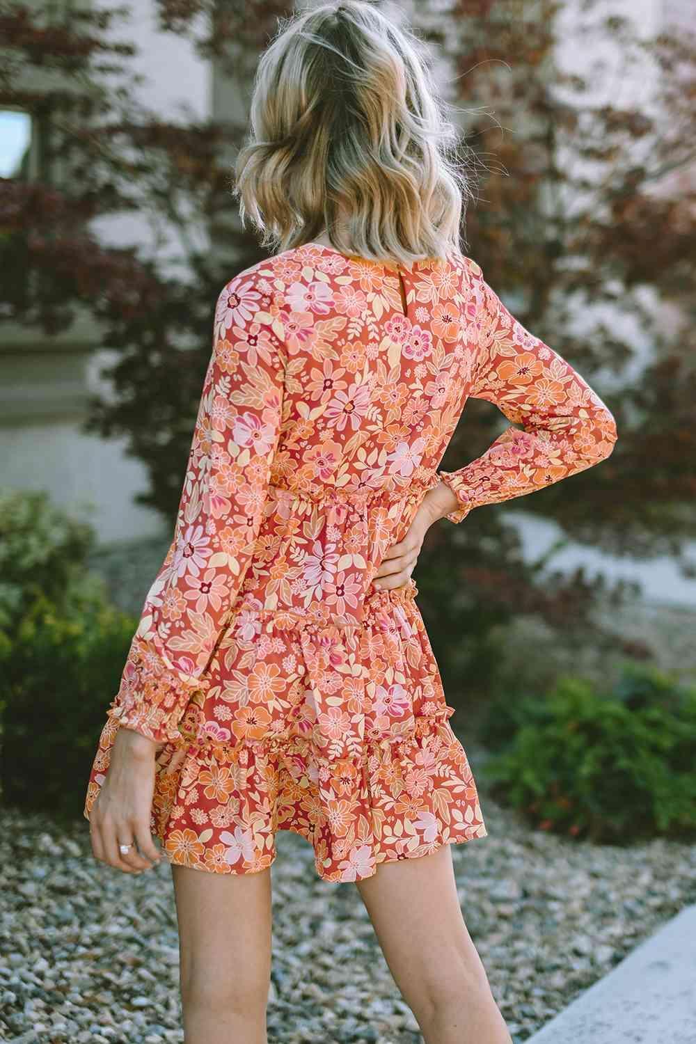 Floral Mini Dress Long Sleeve Tiered Dress - 808Lush