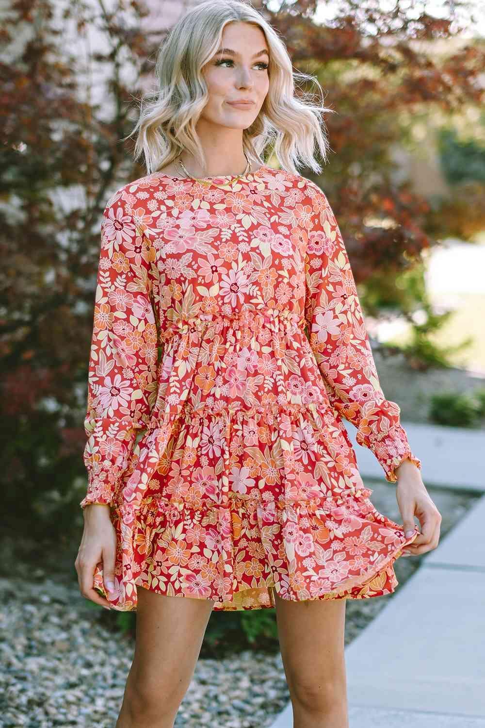 Floral Mini Dress Long Sleeve Tiered Dress - 808Lush