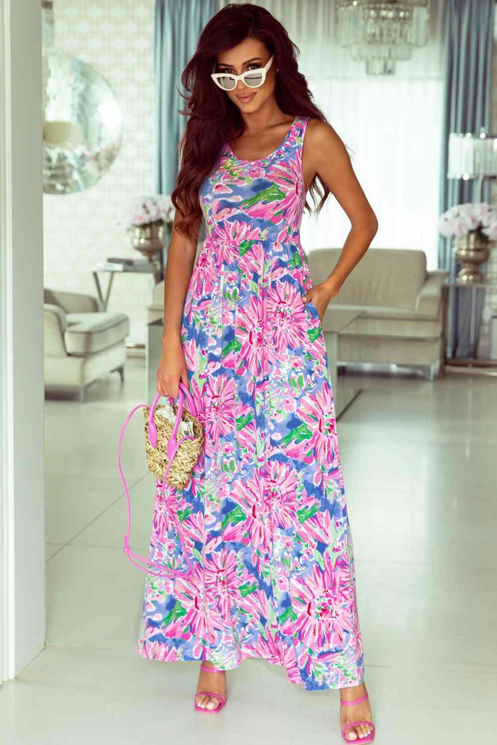 Floral Round Neck Sleeveless Dress - 808Lush