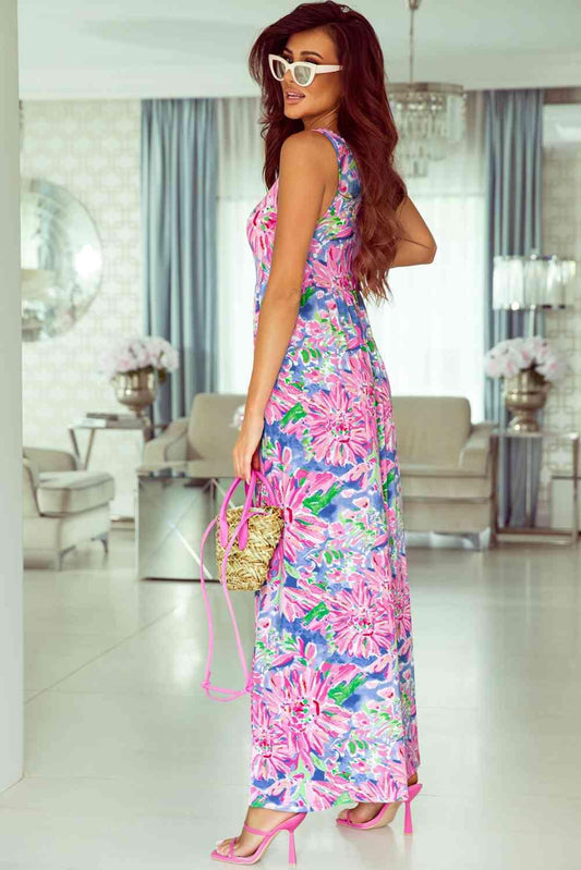 Floral Round Neck Sleeveless Dress - 808Lush