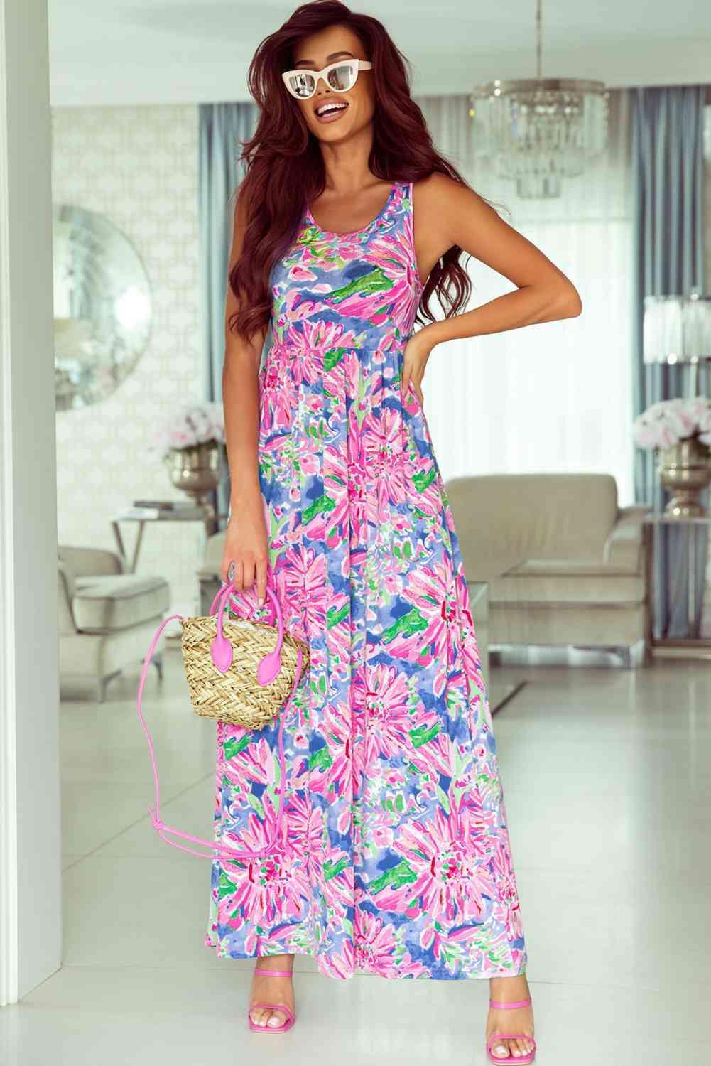 Floral Round Neck Sleeveless Dress - 808Lush