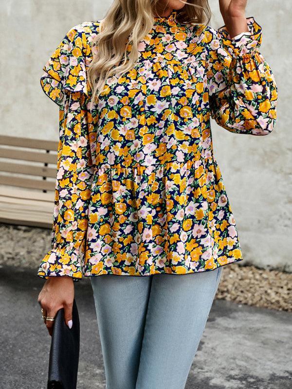 Floral Shirt Feminine Commuter Long Sleeve Top - 808Lush