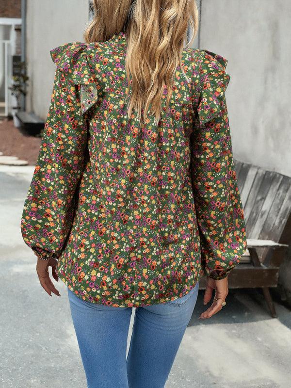 Floral Shirt Femininity Commuter Long Sleeve blouse - 808Lush