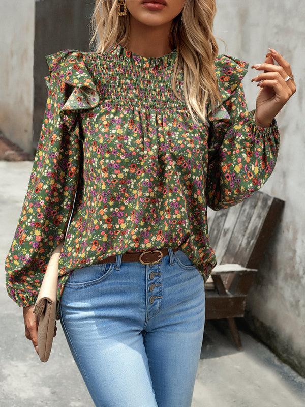 Floral Shirt Femininity Commuter Long Sleeve blouse - 808Lush