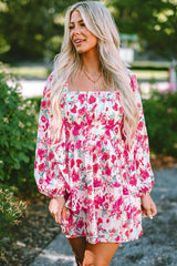 Floral Square Neck Layered Mini Dress - 808Lush