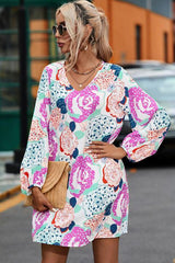 Floral V-Neck Long Sleeve Dress - 808Lush