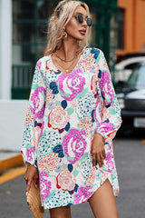 Floral V-Neck Long Sleeve Dress - 808Lush