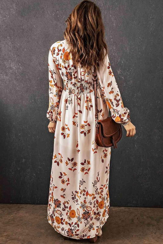 Floral V-Neck Long Sleeve Maxi Dress - 808Lush