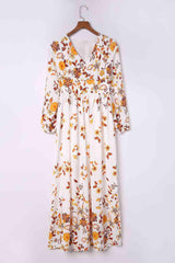 Floral V-Neck Long Sleeve Maxi Dress - 808Lush