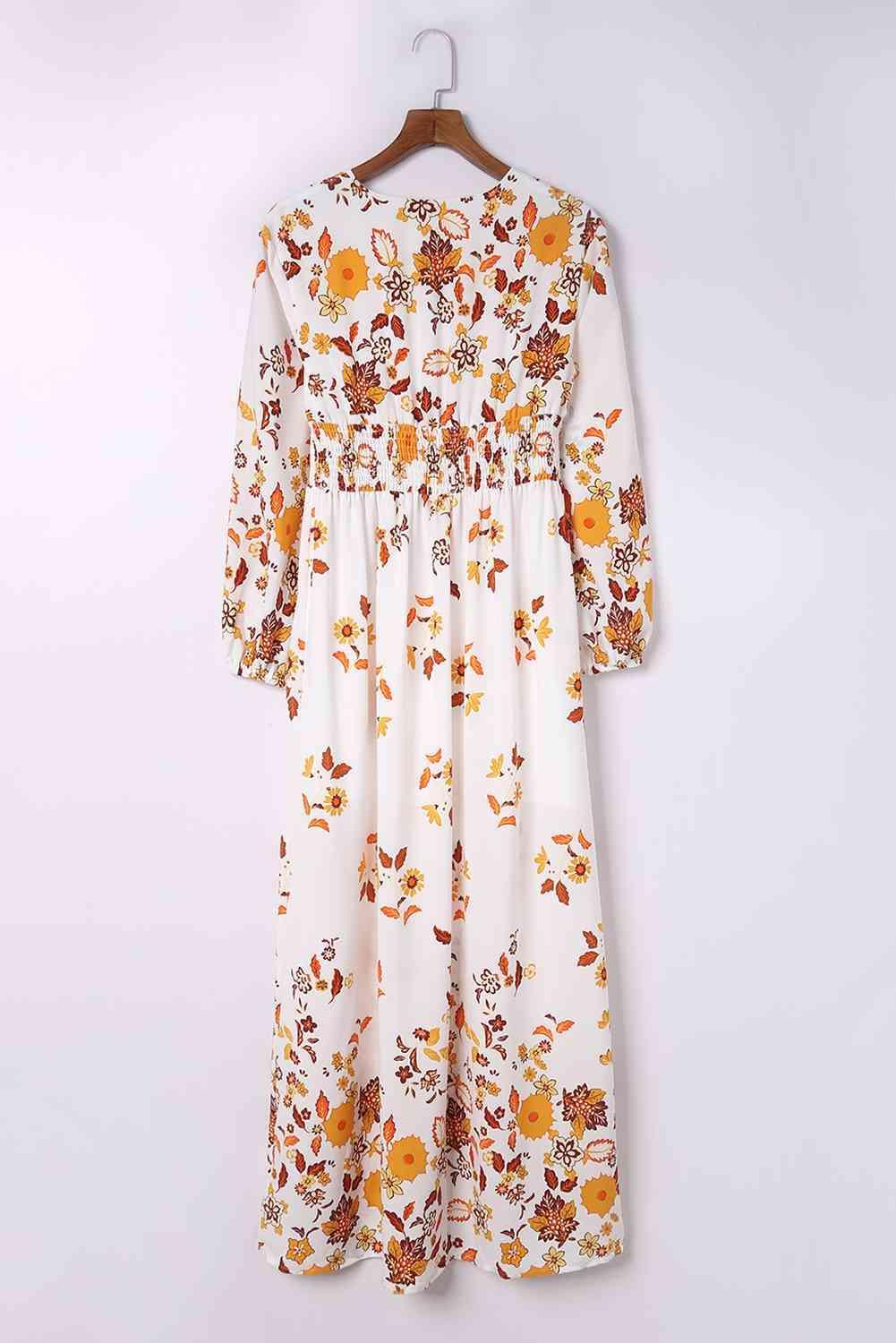 Floral V-Neck Long Sleeve Maxi Dress - 808Lush