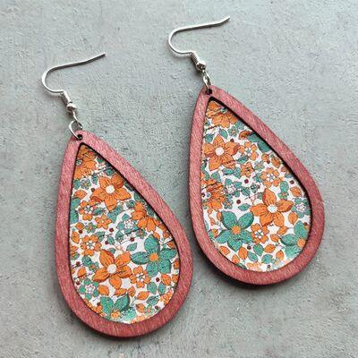 Floral Wood Teardrop Earrings - 808Lush