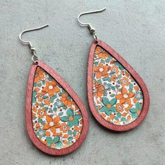 Floral Wood Teardrop Earrings - 808Lush