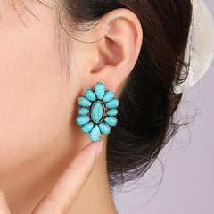 Flower Shape Artificial Turquoise Earrings - 808Lush