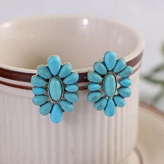 Flower Shape Artificial Turquoise Earrings - 808Lush