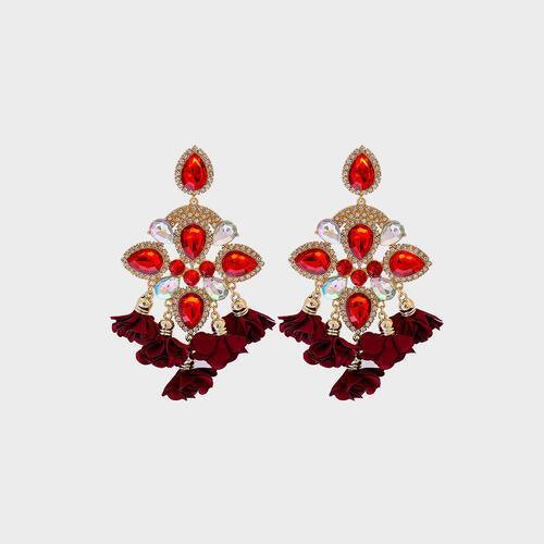 Flower Shape Rhinestone Alloy Dangle Earrings - 808Lush