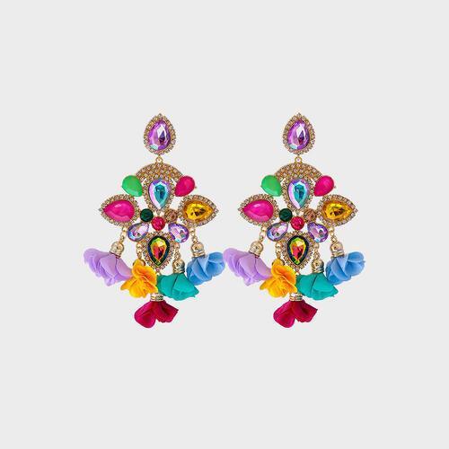 Flower Shape Rhinestone Alloy Dangle Earrings - 808Lush