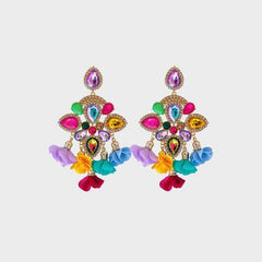 Flower Shape Rhinestone Alloy Dangle Earrings - 808Lush