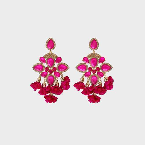 Flower Shape Rhinestone Alloy Dangle Earrings - 808Lush