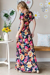 Full Size Floral Surplice Tie Waist Maxi Dress - 808Lush