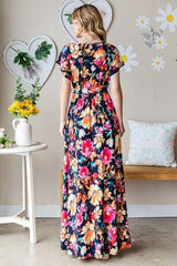 Full Size Floral Surplice Tie Waist Maxi Dress - 808Lush