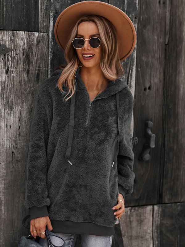 Fur coat warm loose solid color sweater leisure style - 808Lush