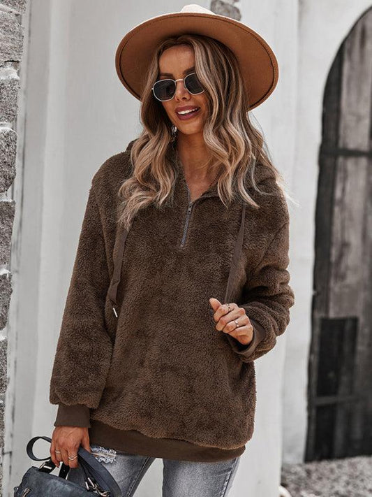 Fur coat warm loose solid color sweater leisure style - 808Lush