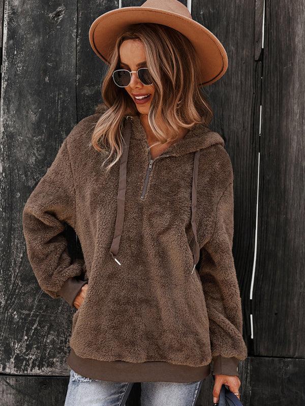 Fur coat warm loose solid color sweater leisure style - 808Lush