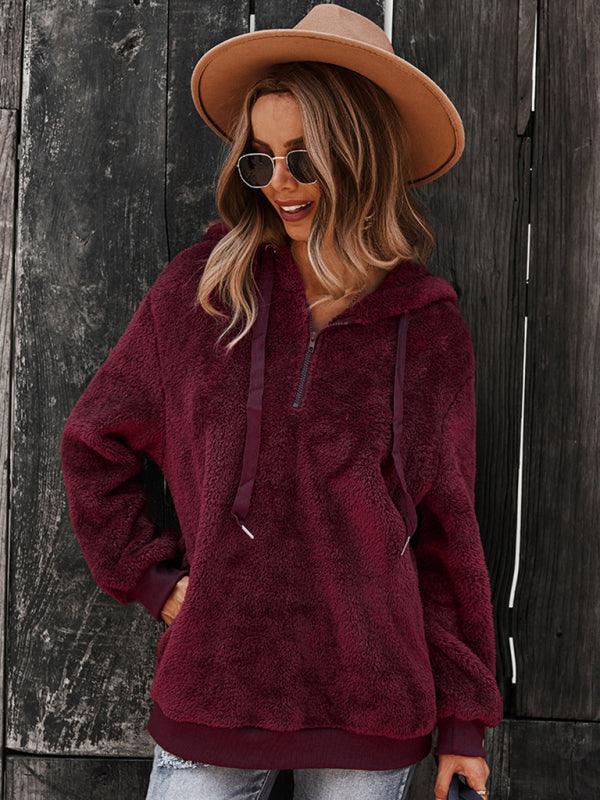 Fur coat warm loose solid color sweater leisure style - 808Lush