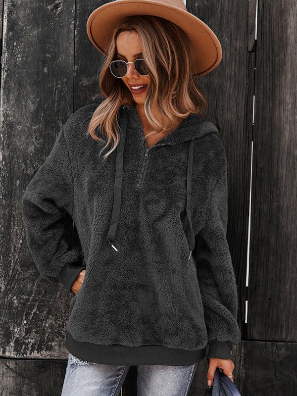 Fur coat warm loose solid color sweater leisure style - 808Lush