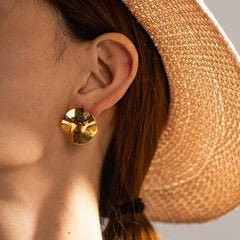 Geometric Pleated 18K Gold-Plated Stud Earrings - 808Lush