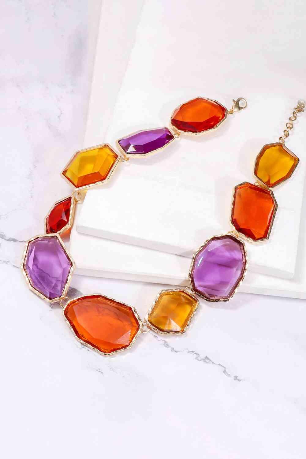 Geometrical Shape Zinc Alloy Frame Resin Necklace - 808Lush