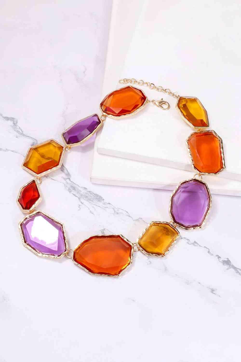 Geometrical Shape Zinc Alloy Frame Resin Necklace - 808Lush