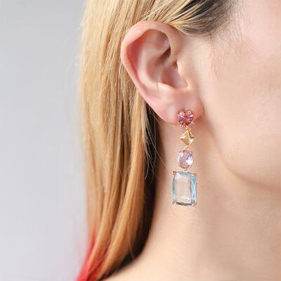Glass Stone Copper Dangle Earrings - 808Lush