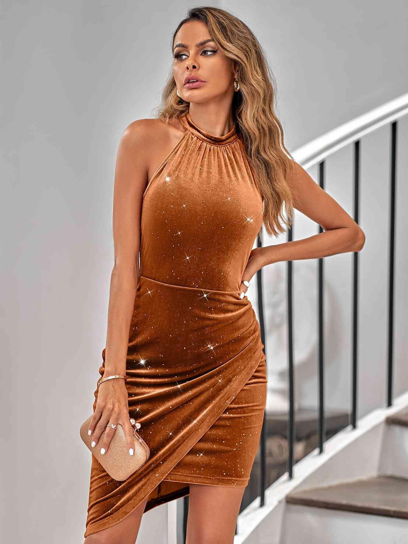 Glitter Grecian Tulip Hem Mini Dress - 808Lush