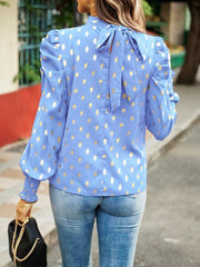 Gold Dot Print Temperament commuting round neck long-sleeved blouse - 808Lush