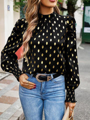 Gold Dot Print Temperament commuting round neck long-sleeved blouse - 808Lush